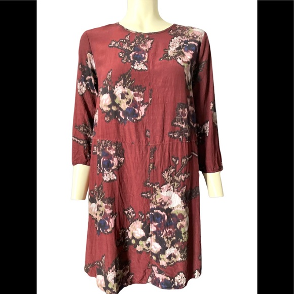 Aritzia Wilfred Crinkle Minidress Maroon Floral - Size Small - Picture 2 of 10